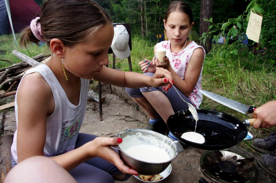 Making pancakes while camping