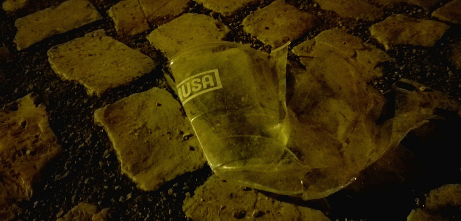 Crushed plastic glass