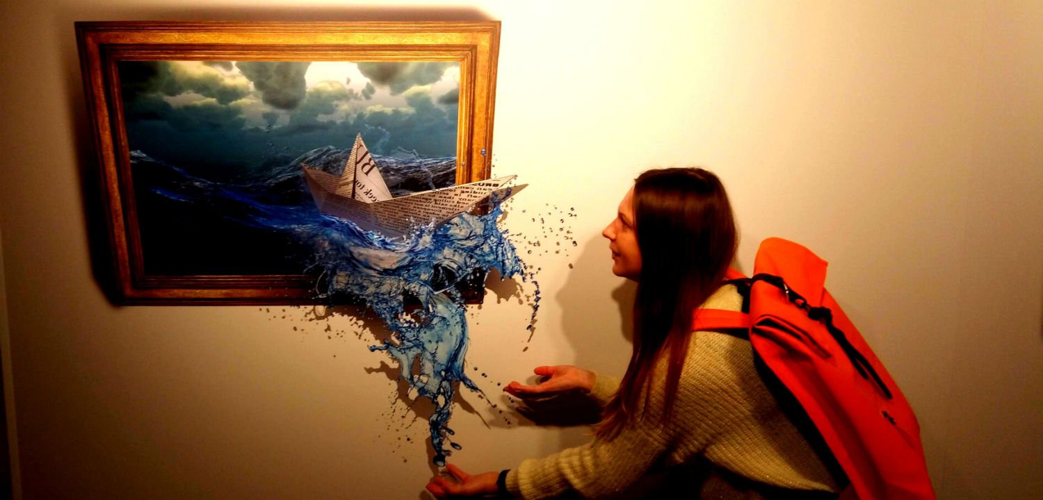 Rima catching an illusion of water