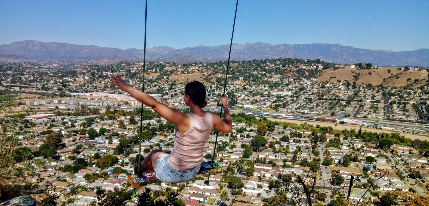 Rima on a swing at the top of Elysian Park